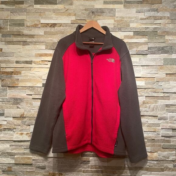 The North Face L Fleece Jacket | Red Gray FlashDry Full Zip Outdoor Layer - Picture 1 of 8
